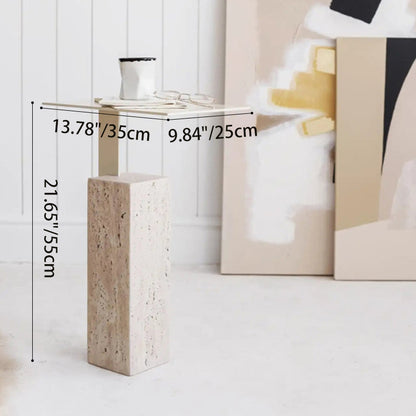 Contemporary Creative Square Carbon Steel Travertine Side Table 1-Tier For Living Room