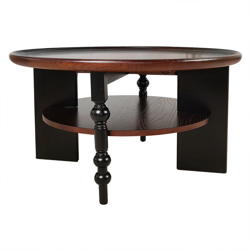 Traditional Vintage Round Rubberwood Coffee Table 2-Tier For Living Room