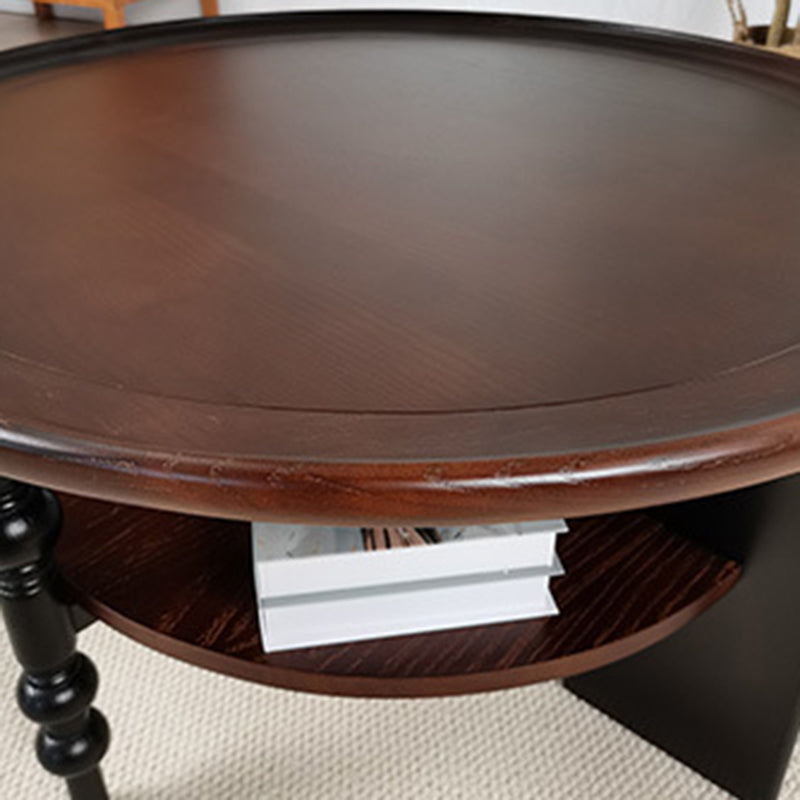 Traditional Vintage Round Rubberwood Coffee Table 2-Tier For Living Room