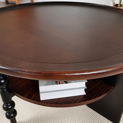 Traditional Vintage Round Rubberwood Coffee Table 2-Tier For Living Room
