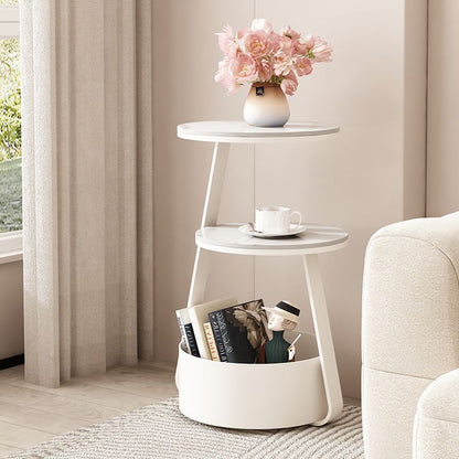 Modern Minimalist Round Sintered Stone Metal Side Table 3-Tier For Living Room