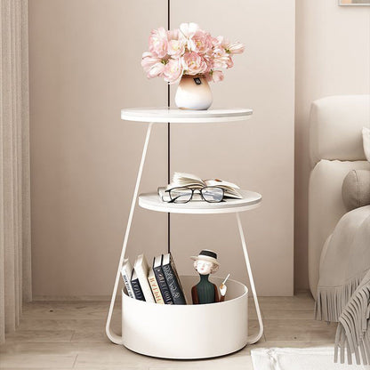 Modern Minimalist Round Sintered Stone Metal Side Table 3-Tier For Living Room