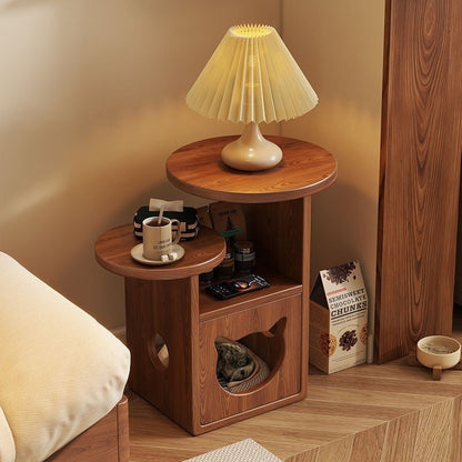 Contemporary Creative Round Cat Beds Pine Wood Nightstand 3-Tier For Bedroom