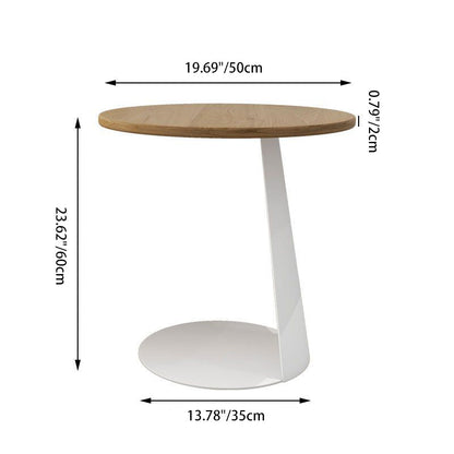 Modern Minimalist Round Ash Wood Iron Side Table 2-Tier For Living Room