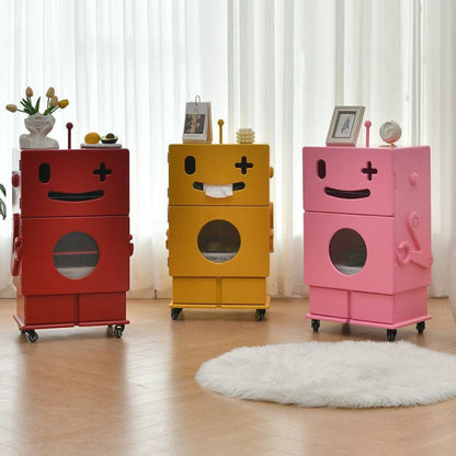 Contemporary Creative Kids Robot Shape High-density Composite Board Nightstand 2-Cabinet For Bedroom
