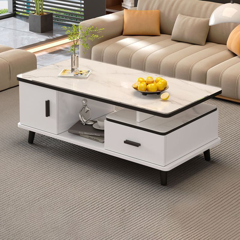 Contemporary Scandinavian Rectangle MDF Glass Low Coffee Table 1-Drawer For Living Room