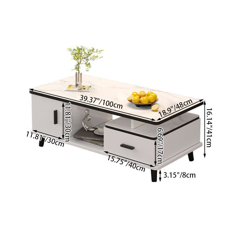Contemporary Scandinavian Rectangle MDF Glass Low Coffee Table 1-Drawer For Living Room