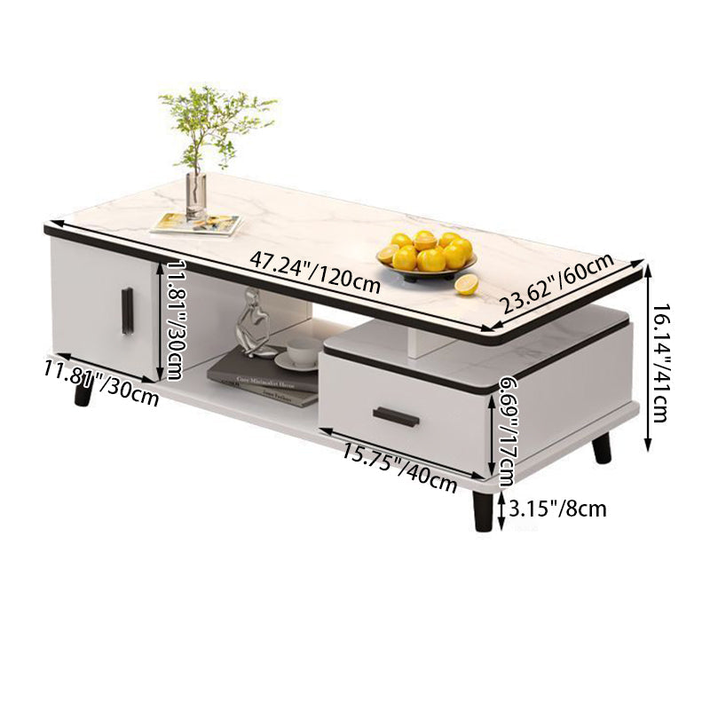Contemporary Scandinavian Rectangle MDF Glass Low Coffee Table 1-Drawer For Living Room