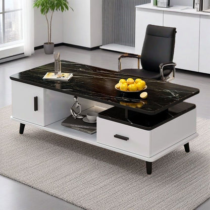 Contemporary Scandinavian Rectangle MDF Glass Low Coffee Table 1-Drawer For Living Room