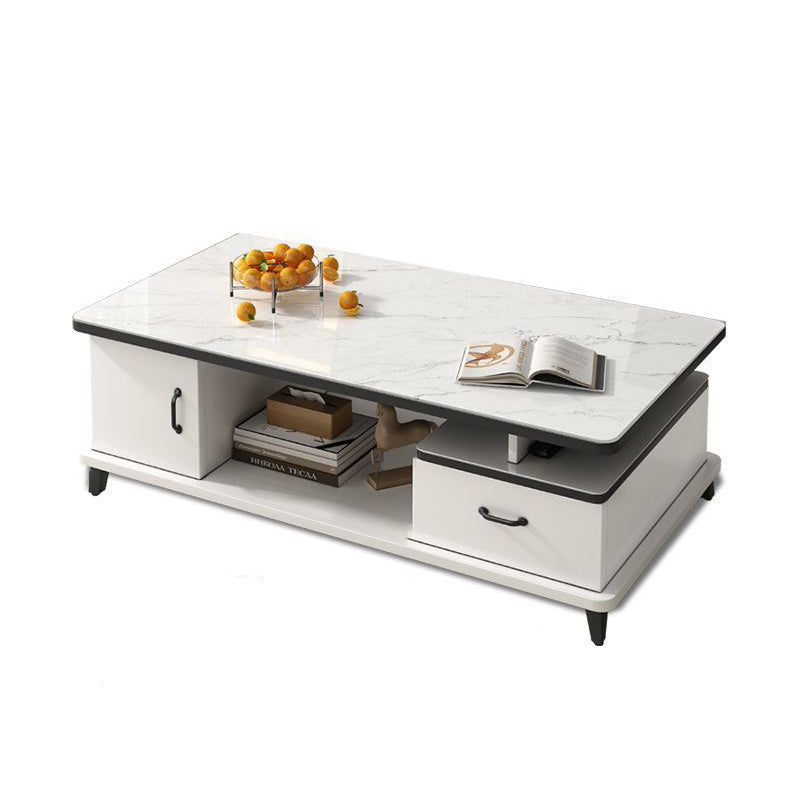 Contemporary Scandinavian Rectangle MDF Glass Low Coffee Table 1-Drawer For Living Room