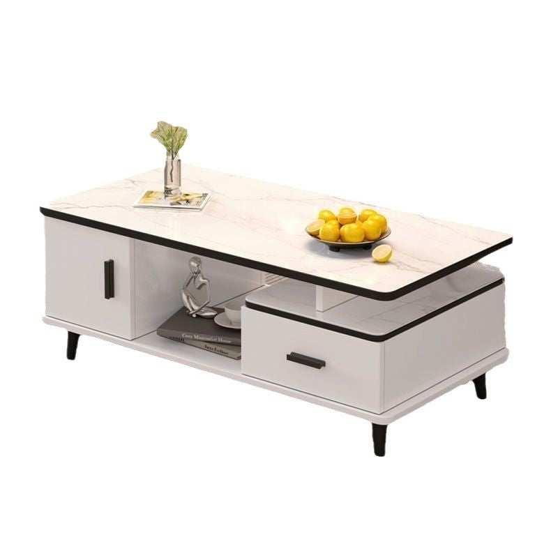 Contemporary Scandinavian Rectangle MDF Glass Low Coffee Table 1-Drawer For Living Room