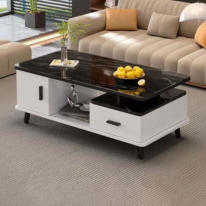 Contemporary Scandinavian Rectangle MDF Glass Low Coffee Table 1-Drawer For Living Room