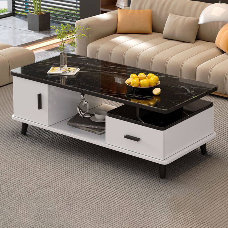 Contemporary Scandinavian Rectangle MDF Glass Low Coffee Table 1-Drawer For Living Room