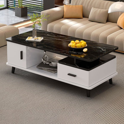 Contemporary Scandinavian Rectangle MDF Glass Low Coffee Table 1-Drawer For Living Room