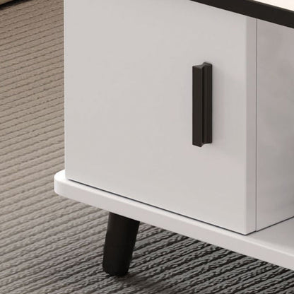 Contemporary Scandinavian Rectangle MDF Glass Low Coffee Table 1-Drawer For Living Room