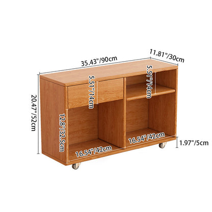 Modern Minimalist Rectangular Solid Wood Movable Side Table 1-Drawer For Living Room