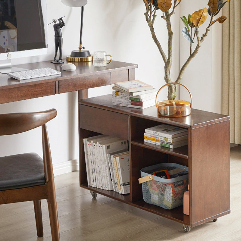 Modern Minimalist Rectangular Solid Wood Movable Side Table 1-Drawer For Living Room