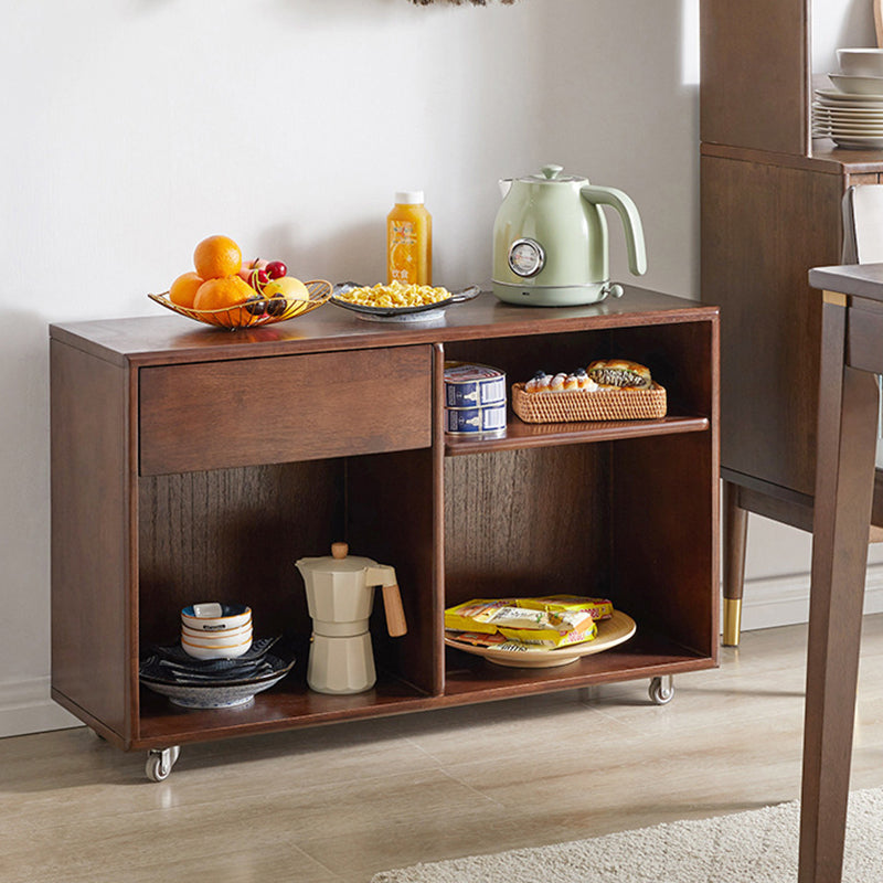 Modern Minimalist Rectangular Solid Wood Movable Side Table 1-Drawer For Living Room