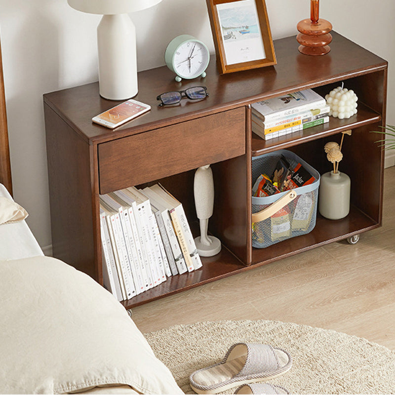 Modern Minimalist Rectangular Solid Wood Movable Side Table 1-Drawer For Living Room