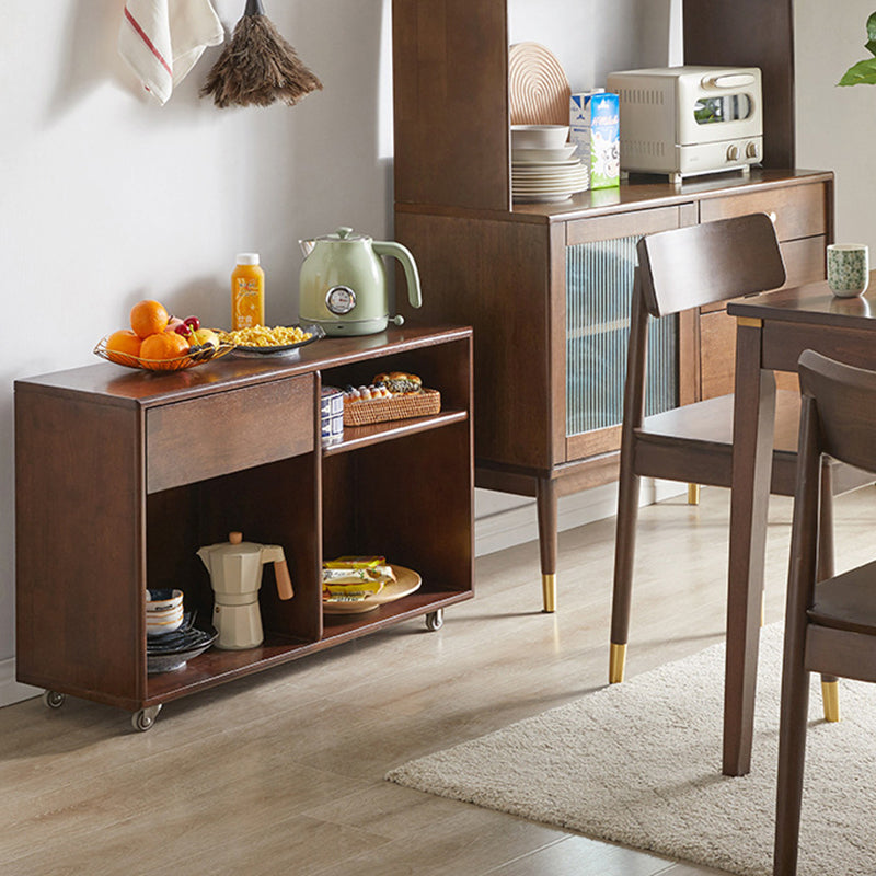 Modern Minimalist Rectangular Solid Wood Movable Side Table 1-Drawer For Living Room