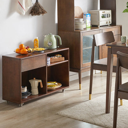 Modern Minimalist Rectangular Solid Wood Movable Side Table 1-Drawer For Living Room