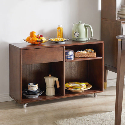 Modern Minimalist Rectangular Solid Wood Movable Side Table 1-Drawer For Living Room