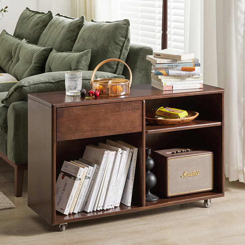 Modern Minimalist Rectangular Solid Wood Movable Side Table 1-Drawer For Living Room