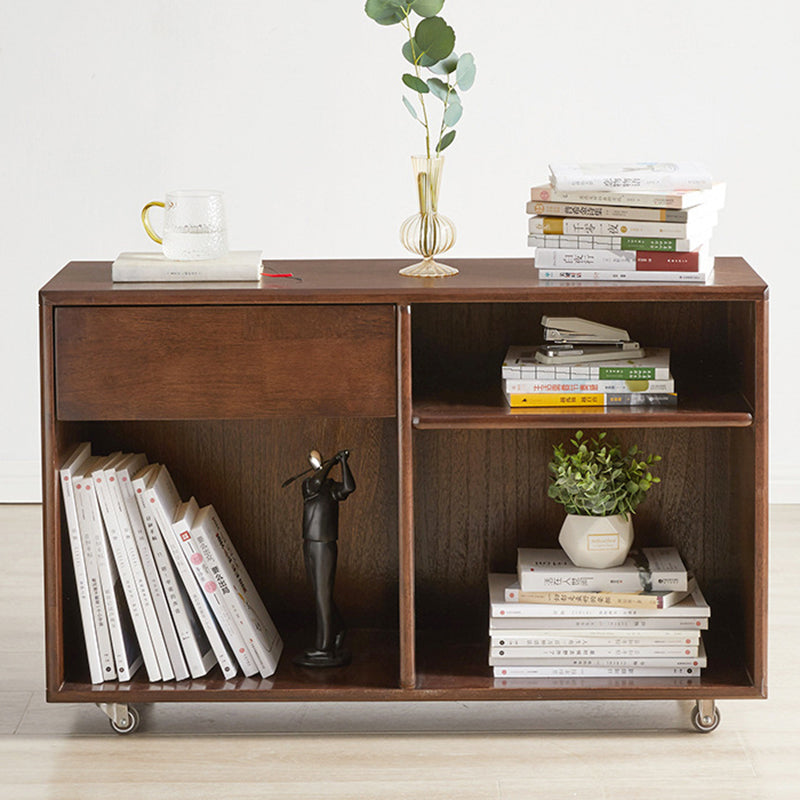 Modern Minimalist Rectangular Solid Wood Movable Side Table 1-Drawer For Living Room