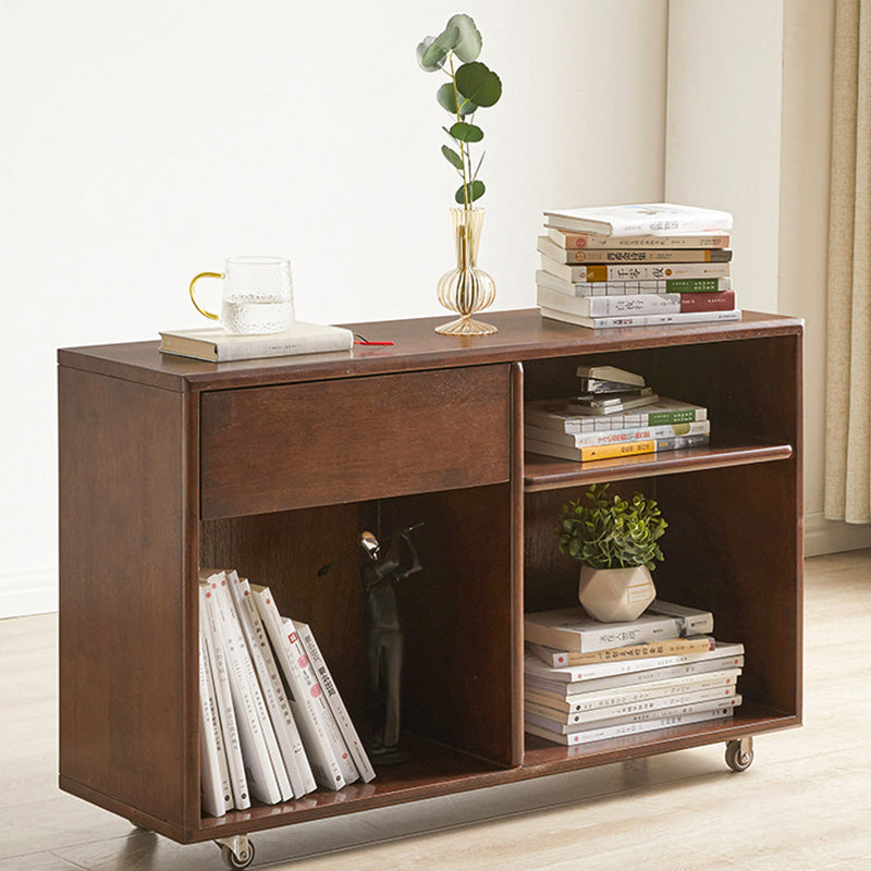 Modern Minimalist Rectangular Solid Wood Movable Side Table 1-Drawer For Living Room