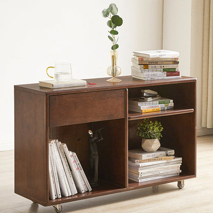 Modern Minimalist Rectangular Solid Wood Movable Side Table 1-Drawer For Living Room