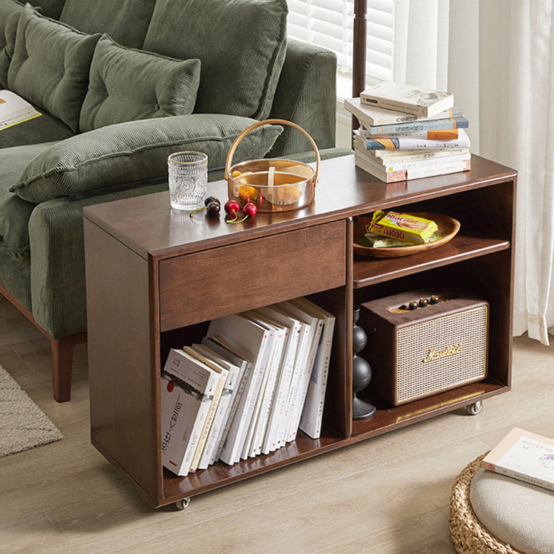 Modern Minimalist Rectangular Solid Wood Movable Side Table 1-Drawer For Living Room