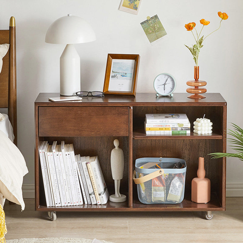 Modern Minimalist Rectangular Solid Wood Movable Side Table 1-Drawer For Living Room