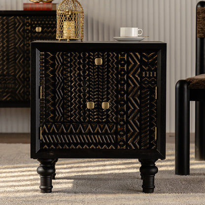 Modern Art Deco Rectangular Solid Wood Artificial Board Nightstand 1-Drawer For Bedroom