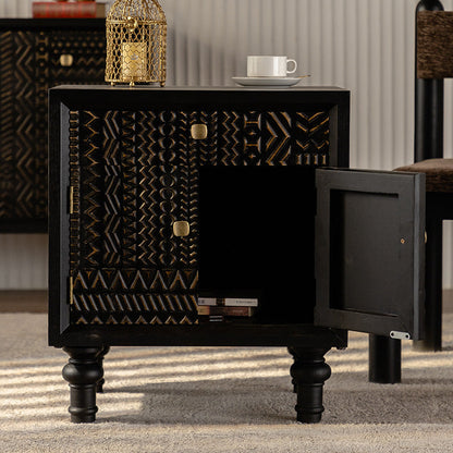 Modern Art Deco Rectangular Solid Wood Artificial Board Nightstand 1-Drawer For Bedroom