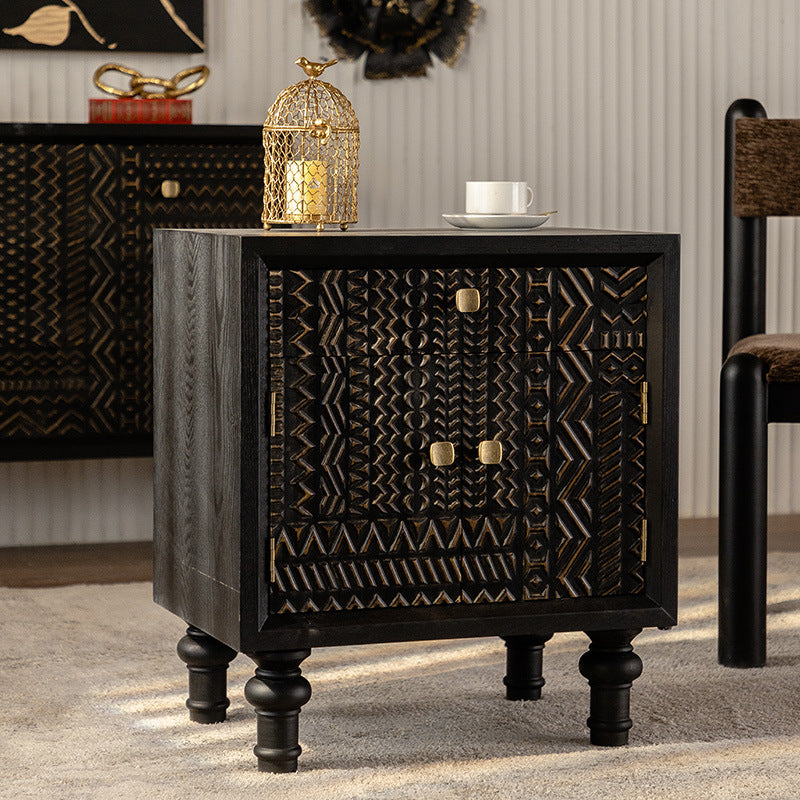 Modern Art Deco Rectangular Solid Wood Artificial Board Nightstand 1-Drawer For Bedroom