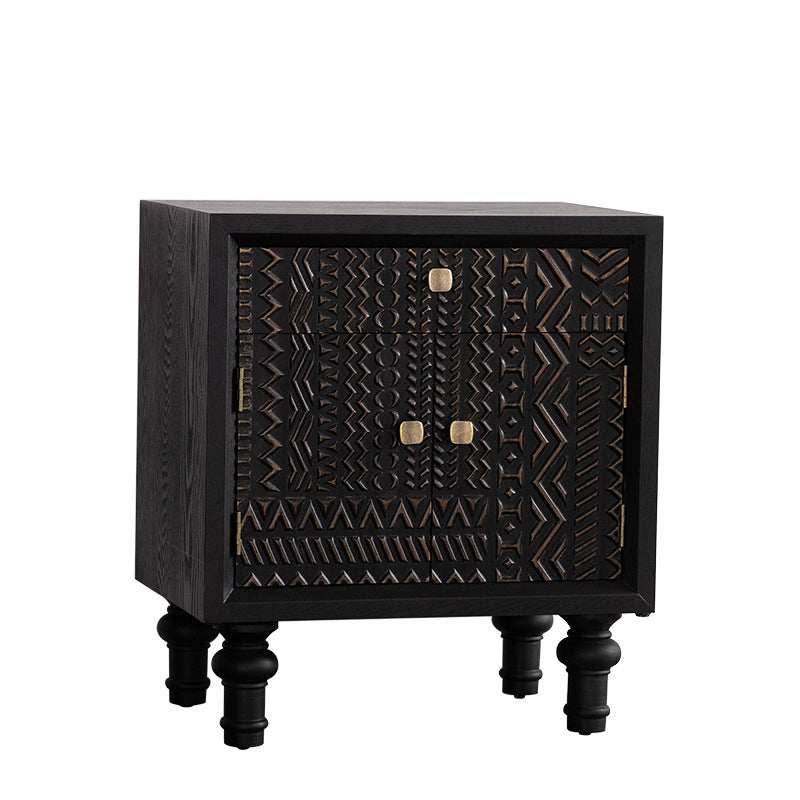 Modern Art Deco Rectangular Solid Wood Artificial Board Nightstand 1-Drawer For Bedroom