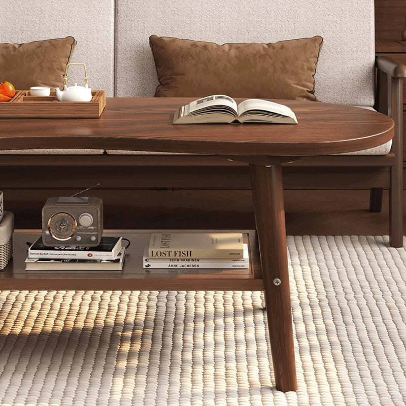 Modern Minimalist Cashew Shaped Rubberwood Coffee Table 1-Drawer For Living Room
