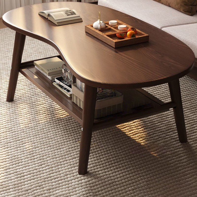 Modern Minimalist Cashew Shaped Rubberwood Coffee Table 1-Drawer For Living Room