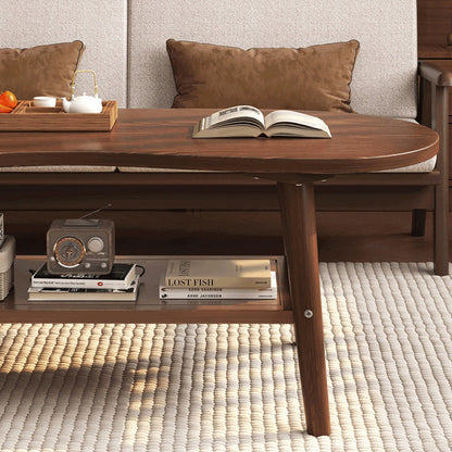 Modern Minimalist Cashew Shaped Rubberwood Coffee Table 2-Drawer For Living Room