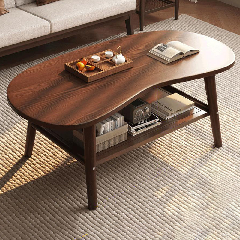 Modern Minimalist Cashew Shaped Rubberwood Coffee Table 2-Drawer For Living Room