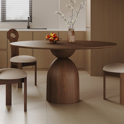 Modern Minimalist Round Sintered Stone Solid Wood Multi-layer Board Rubberwood Dining Table for 6 Seats