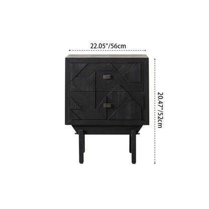 Modern Art Deco Square Fir Wood MDF Iron Nightstand 2-Drawer For Bedroom