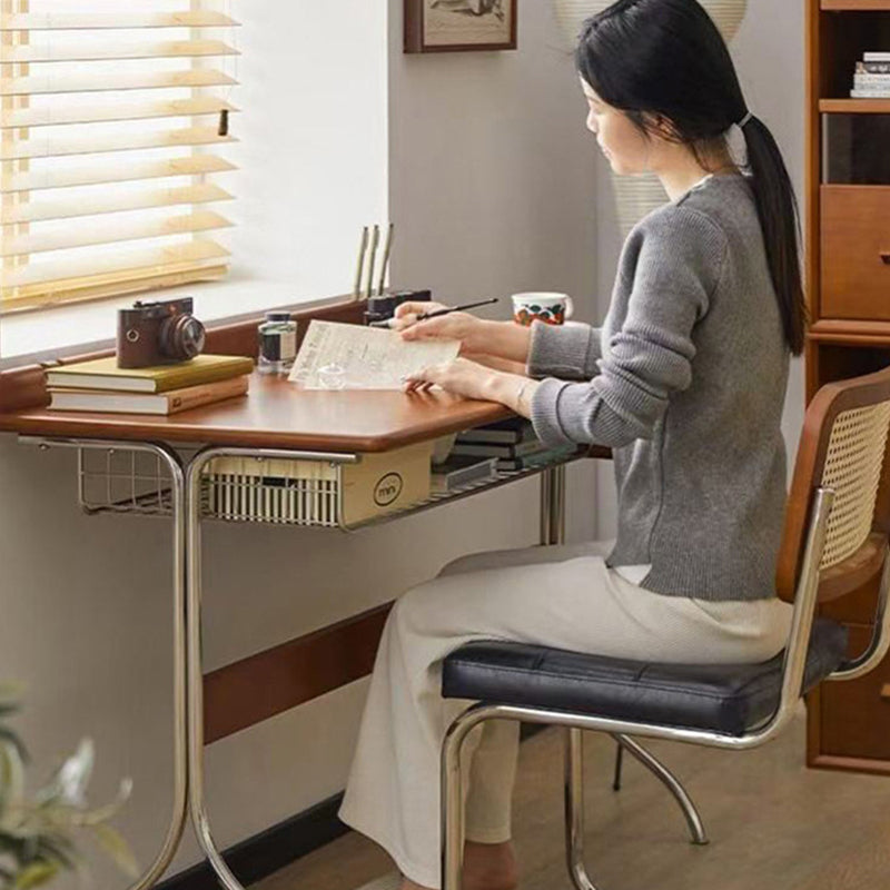 Traditional Vintage Rectangular Pine Wood Stainless Steel Desks 1-Drawer For Home Office
