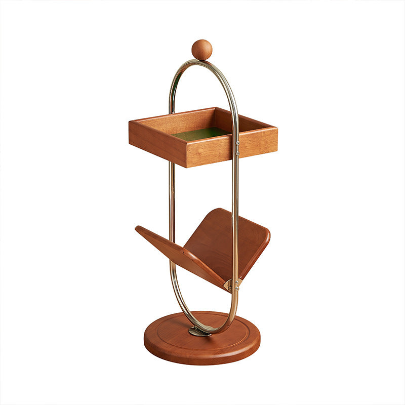 Traditional Vintage Square Ash Wood Stainless Steel Side Table 1-Tier For Living Room