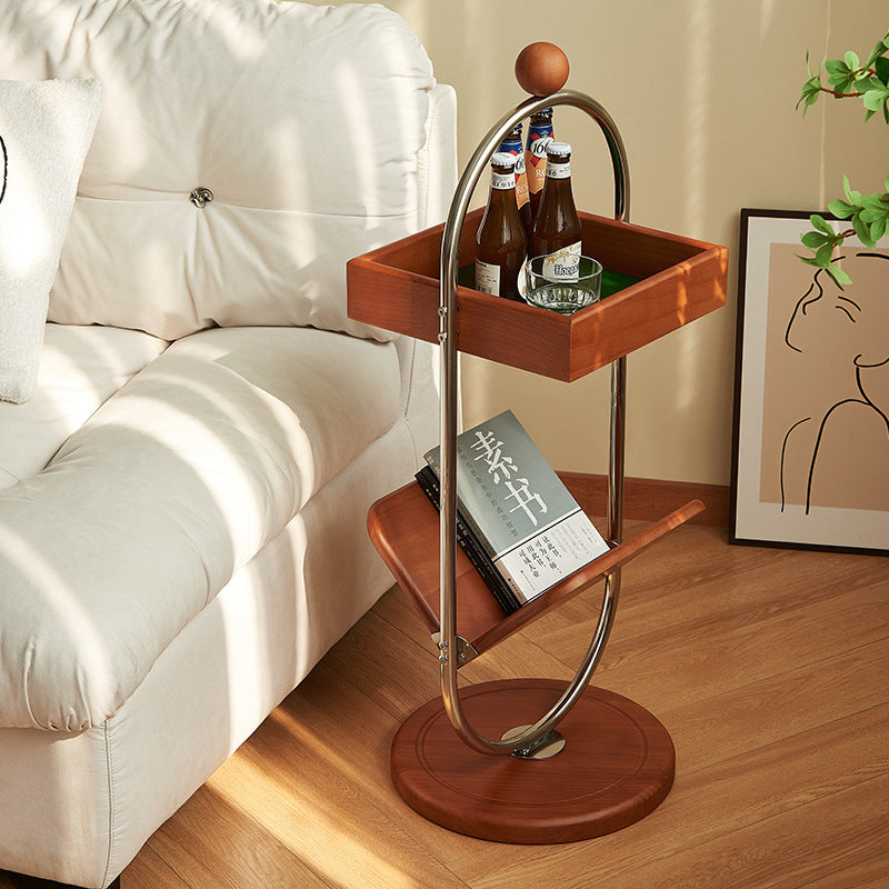 Traditional Vintage Square Ash Wood Stainless Steel Side Table 1-Tier For Living Room