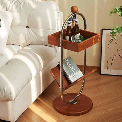 Traditional Vintage Square Ash Wood Stainless Steel Side Table 1-Tier For Living Room