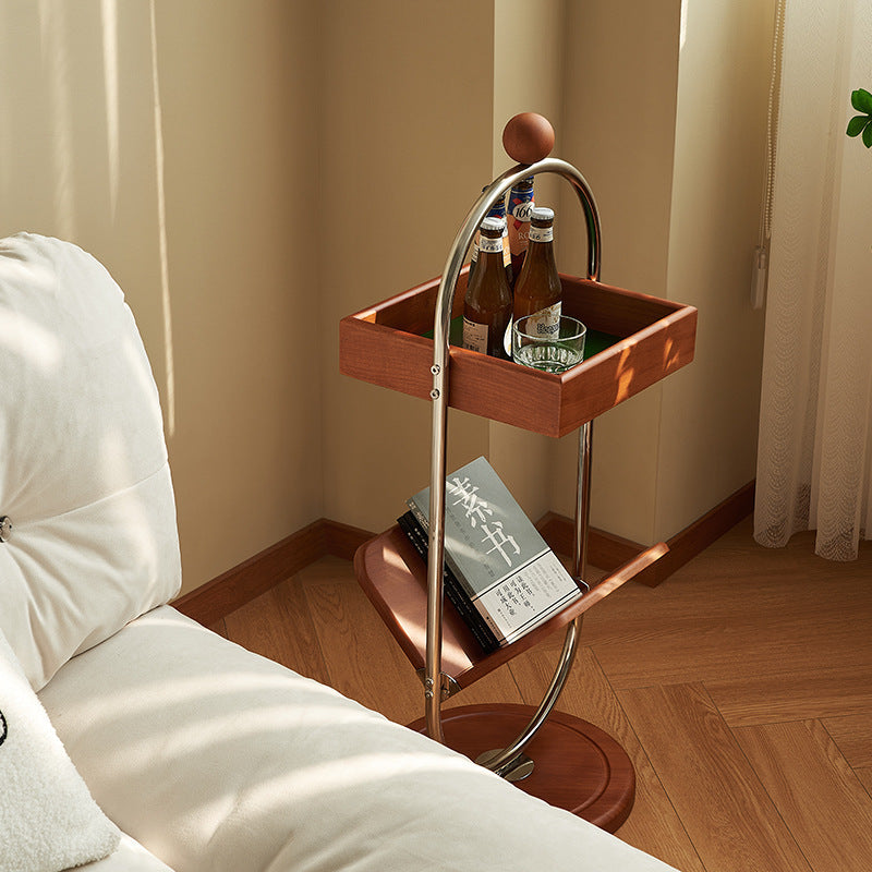 Traditional Vintage Square Ash Wood Stainless Steel Side Table 1-Tier For Living Room