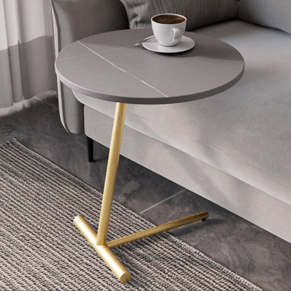 Modern Minimalist Round Sintered Stone Iron Side Table 1-Tier For Living Room