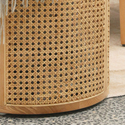 Modern Minimalist Round Solid Wood Multi-layer Board Rattan Weaving Storage End Table 1-Tier For Living Room