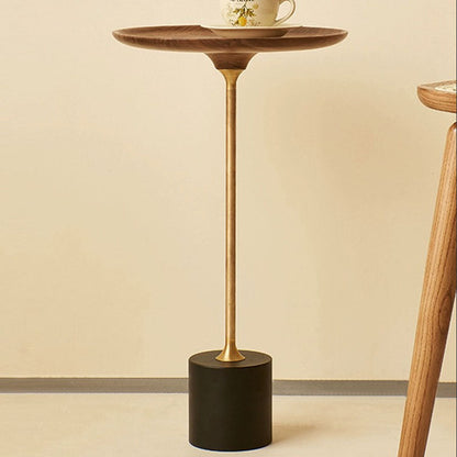 Contemporary Simplicity Round Walnut Copper Carbon Steel Side Table 1-Tier For Living Room